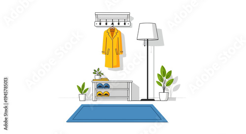 Cozy Home Entryway Illustration with Yellow Coat