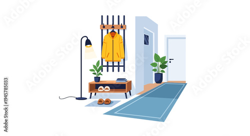 Cozy Home Entryway with Coat Rack and Potted Plants