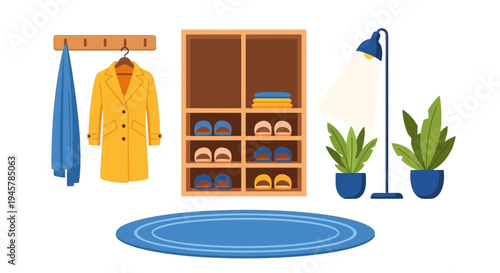 Cozy Home Entryway with Coat Rack, Shoe Cabinet and Floor Lamp