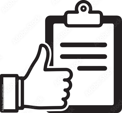 Thumbs up and checklist icon - positive feedback and task accomplishment symbol with thumbs up