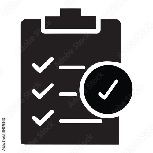 Checklist and completed task icon - survey and approval symbol with check mark