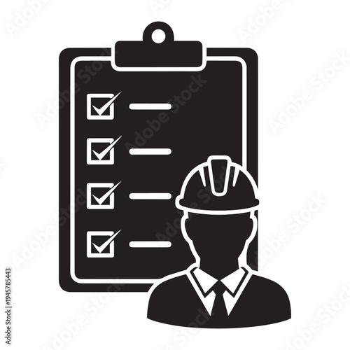 Engineer with checklist icon - industrial planning and safety compliance