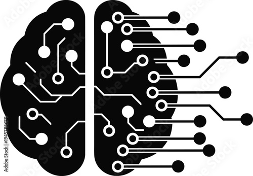 Artificial Intelligence Human Brain Silhouette with Digital Circuit Board Lines for Machine Learning Neural Network and Modern Technology Innovation Concept