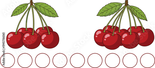Fresh cherry fruit illustration with red cherries and green leaves sweet summer berry food vector design