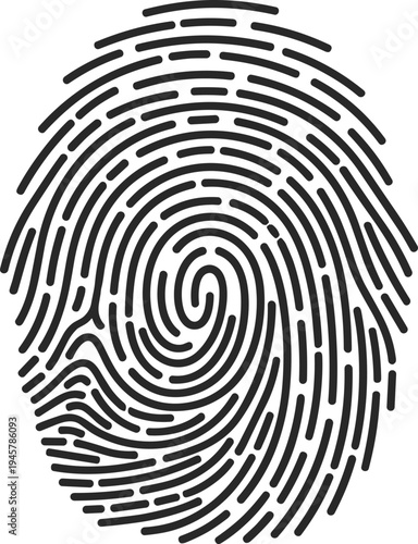 Title:
Fingerprint biometric identity icon in minimal outline vector style representing personal identification, security authentication, digital access control and forensic verification