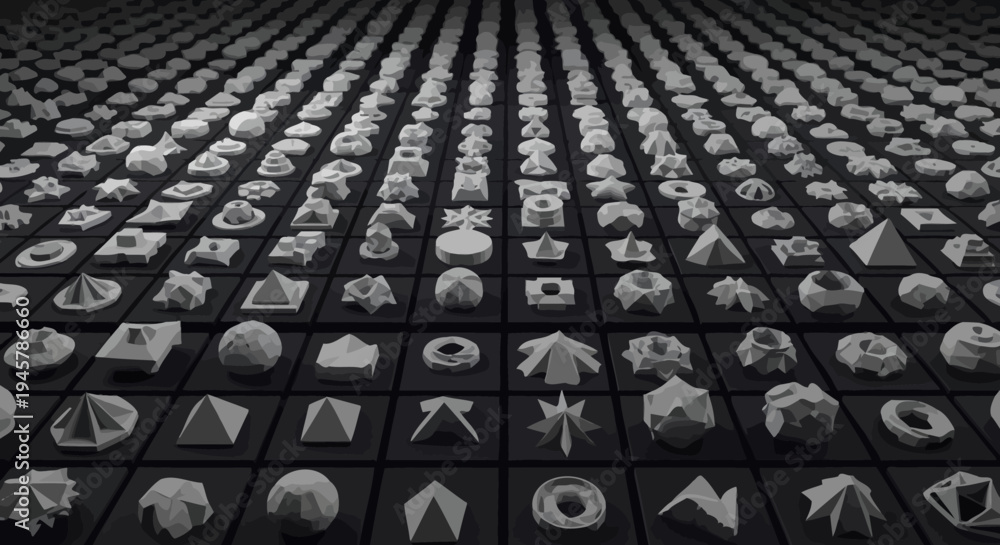 Fototapeta premium Abstract Geometric Shapes Arrayed on a Grid in Monochrome Style