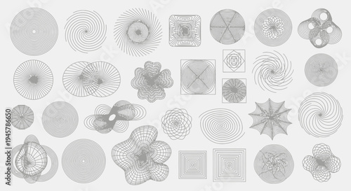 Abstract Geometric Shapes Array: Unique Grey Designs on Neutral Background