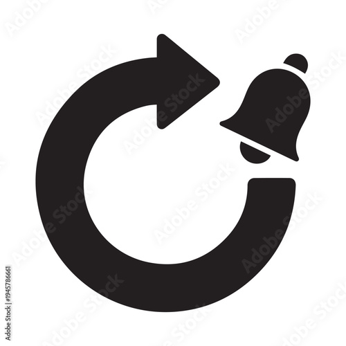 Circular arrow with bell icon symbolizing notification, alert, or reminder action