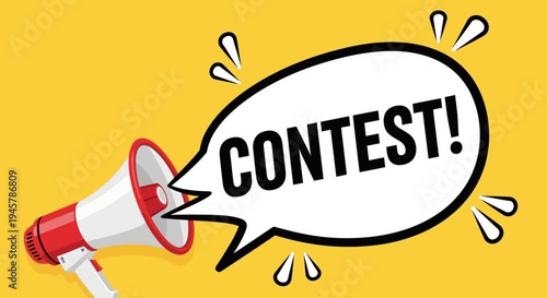 Advertising Illustration Announcing a Contest with a Megaphone on a Yellow Background