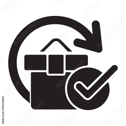 Box icon with a checkmark and circular arrow, signifying confirmed delivery or order completion