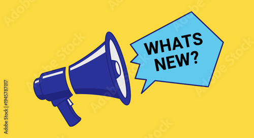 Announcement concept with a megaphone and speech bubble against a vibrant yellow backdrop