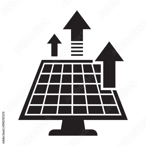 Solar panel icon with upward arrows, representing solar energy production and growth