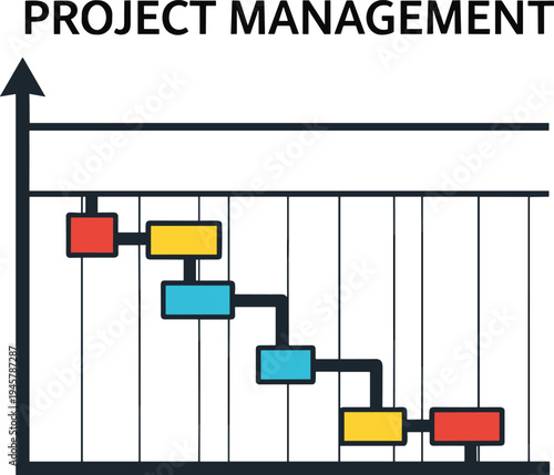 Project management gantt chart timeline with task scheduling and workflow planning diagram in flat vector style for business planning and team management