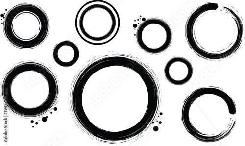 Zen Enso Brush Circle Vector Set with Japanese Ink Calligraphy Rings for Meditation, Balance, and Minimal Abstract Design