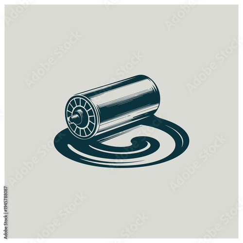 Vintage illustration of a printing roller leaving a swirling ink mark on a light background, depicting the process of printing or applying a substance.
