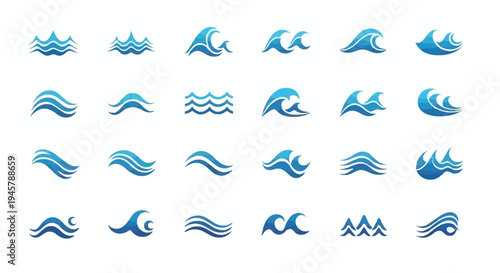 Collection of stylized ocean wave designs for branding and visual identity purposes