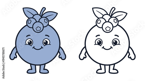 Adorable cartoon blueberry character with expressive eyes, cheerful facial expression, and playful design in vibrant and