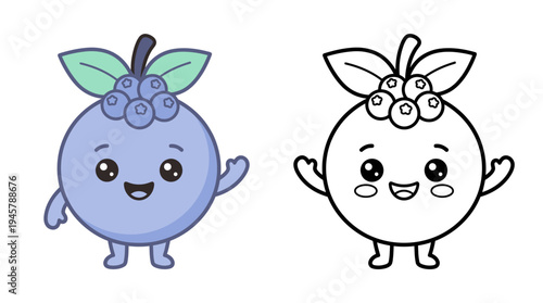 Adorable cartoon blueberry character with cheerful facial expression and playful demeanor in a colorful playful style ideal for