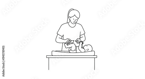 Woman changing infant diaper on table with clean surface hygiene process caring for baby mother and child newborn care routine activity indoors
