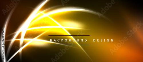Bright abstract lines create dynamic energy. Golden hues blend into dark background. Modern design element for digital projects.