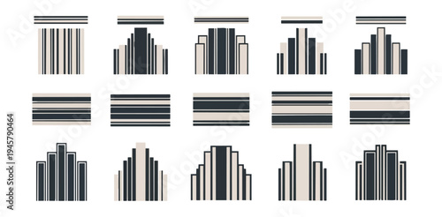 Abstract geometric pattern arrangement of multiple shapes and lines on dark background