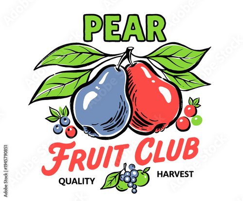 Fresh farmers market design. Sweet summer vibes artwork. Pear club design.