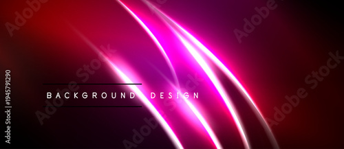 Abstract neon lines over dark background. Vibrant pink, red gradients create dynamic visual effect. Modern design element.