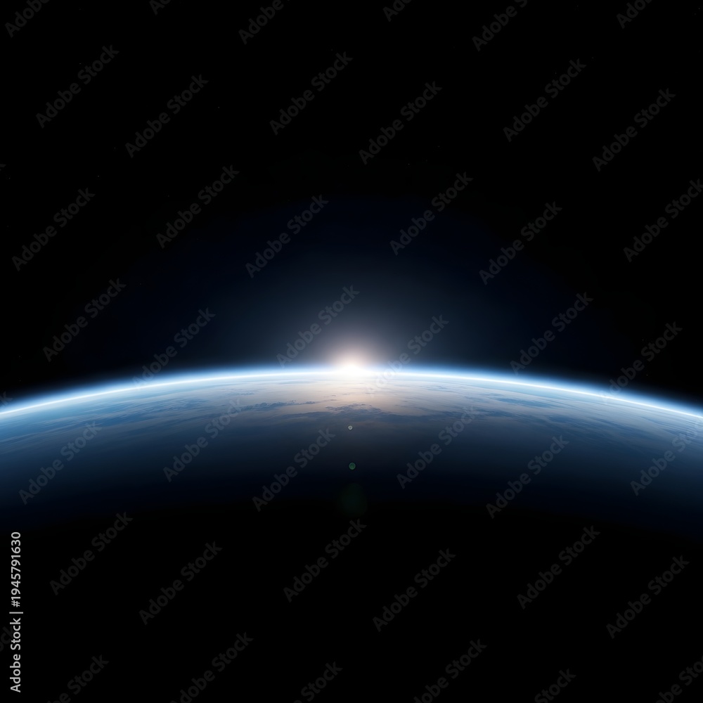 Fototapeta premium Sunrise or sunset over the curved horizon of earth from space with a clear view of the atmosphere and black space