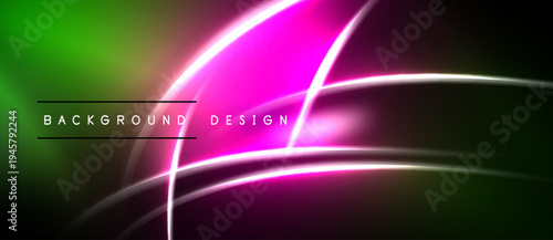 Abstract neon lines create vibrant background. Green, pink hues dominate dark space. Modern design element for digital projects.