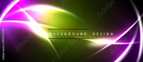 Abstract neon lines create vibrant energy. Green, purple hues blend, forming dynamic background design. Modern, futuristic aesthetic.