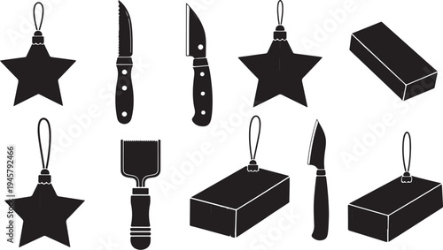 Black Silhouette Icons of Art Tools and Ornaments