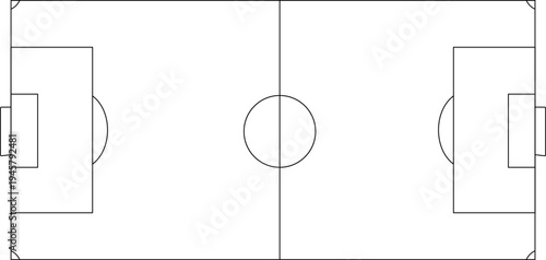 Soccer Field Top View Outline, Football Pitch Line Marking Diagram Vector Illustration