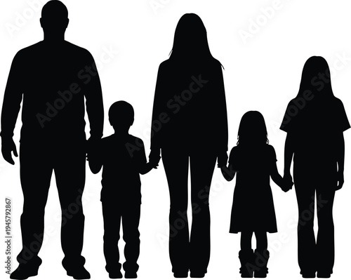 Silhouette of a family of five