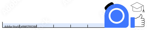 Success concept. Success ed by a measuring tape, thumbs-up, and graduation cap. Success measurement in education, skill development, and achievement. For education, learning progress tracking