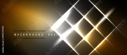 Abstract geometric design. Golden, silver light lines create dynamic pattern. Dark background enhances visual impact. Modern, elegant.