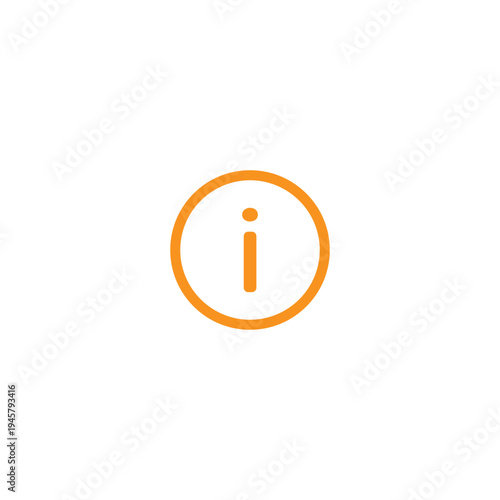 Minimalist orange information "i" letter icon inside a circle. Simple help and support vector symbol on white.
