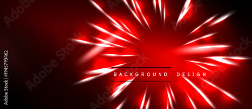 Red burst radiates from center. Dark background provides contrast. Design features sharp lines, dynamic energy, modern aesthetic.