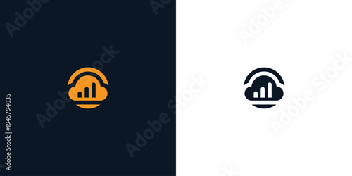 Cloud Data Icon Stylized Cloud with Bar Graph Inside a Circle.