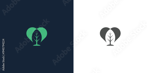Minimalist Green Tree Logo with HeartShaped Leaves Design.