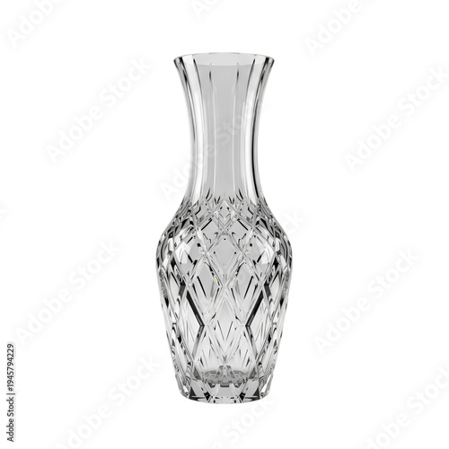 Clear diamond pattern glass vase against black background cut glass