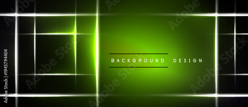 Abstract green rectangle framed by bright white lines. Center displays text background, design. Minimalist aesthetic, dark backdrop.