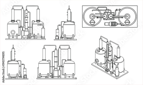 Industrial Distillation Apparatus Schematics: Equipment Layouts and Engineering Designs