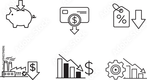 Lower cost and expense control concept with downward trend and savings design