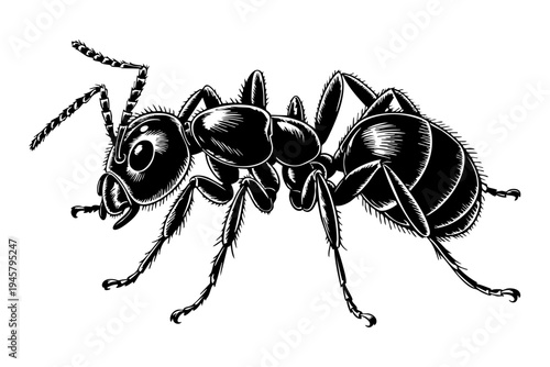 Velvet ant vintage engraving illustration black and white drawing