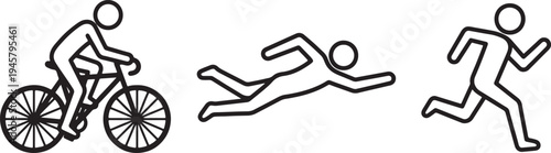 Black and white line of person cycling swimming and running also transparent background biking