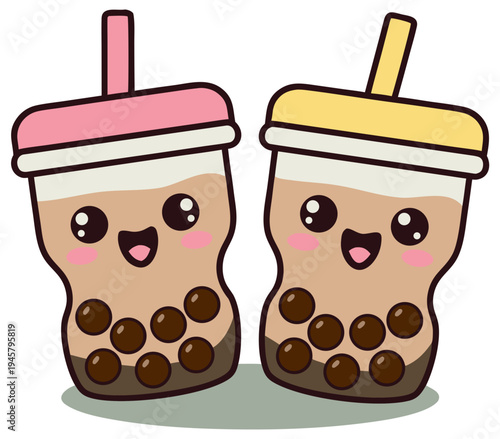 Kawaii bubble tea matcha milk cups cute