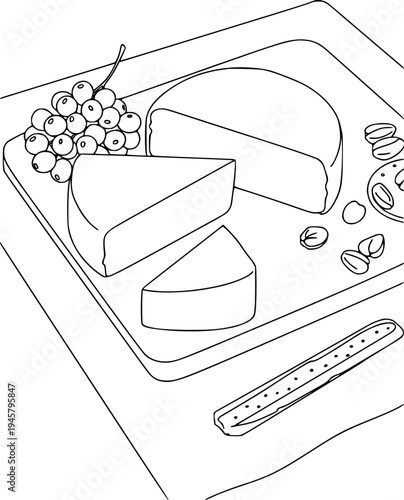 Cheese board charcuterie line art gourmet illustration