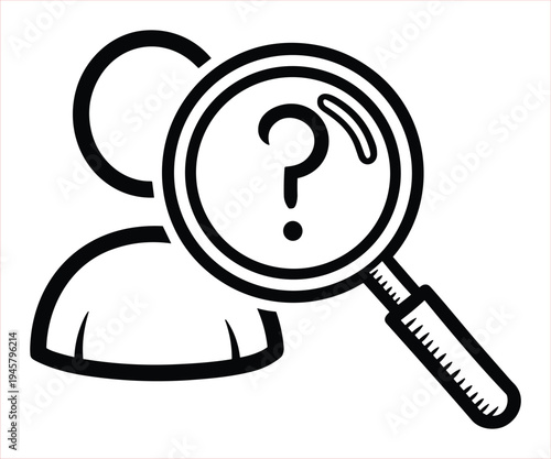 Magnifying glass examining a person icon with a question mark inside, representing investigation and uncertainty