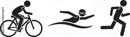 Black and white of a person cycling swimming and running also transparent background