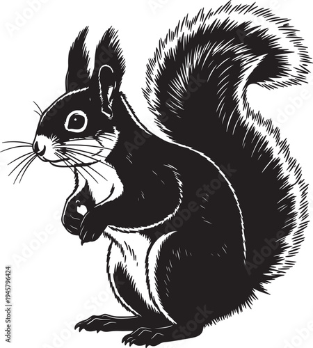 Black and white of a squirrel eating an acorn also transparent background wildlife